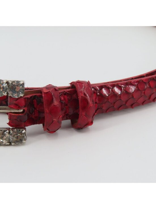 Claudio Orciani Women 80cm Red Genuine Snake Skin Rhinestone Buckle Skinny Belt main image 9